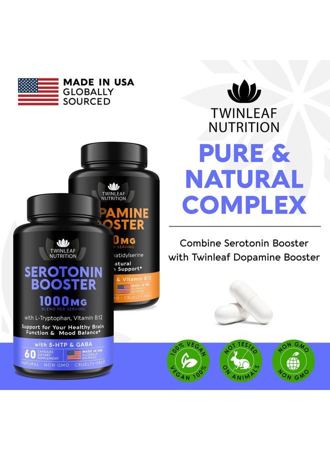 TWINLEAF 5 HTP Supplement with GABA, 1000mg Blend - Natural Aid Made in USA - Proprietary Formula for Mood and Relaxation, 60 Vegan Capsules - 5-HTP + Vitamin B 6 & Vitamin B 12 - No GMO - Image 5